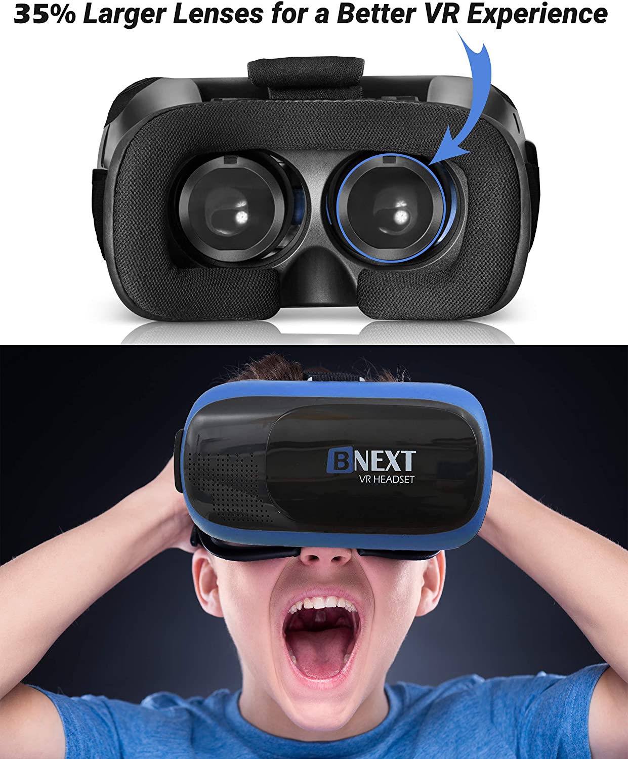 VR Headset Compatible with iPhone & Android Phone - Universal Virtual Reality Goggles - Play Your Best Mobile Games 360 Movies with Soft & Comfortable New 3D VR Glasses | Blue | w/Eye Protection