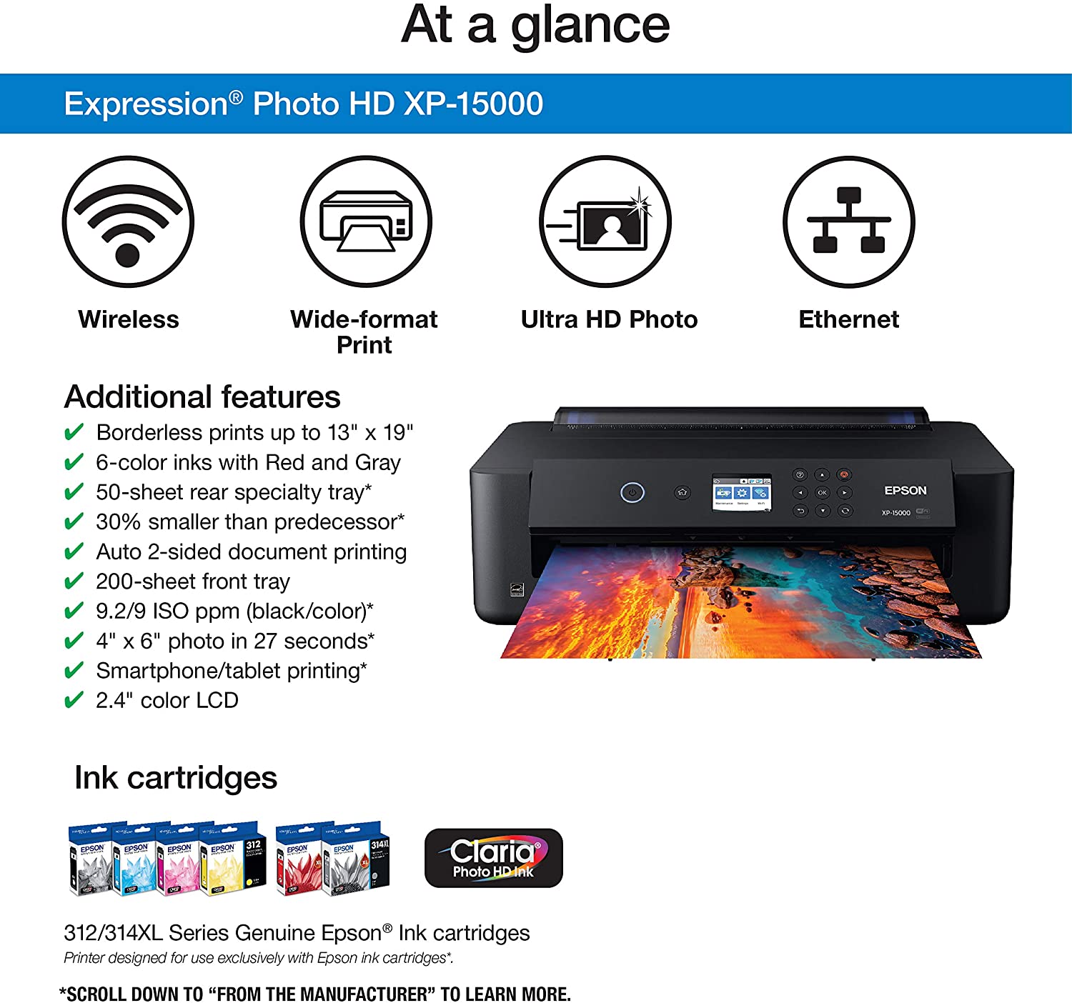 Epson Expression Photo HD XP-15000 Wireless Color Wide-format Printer, Amazon Dash Replenishment Ready