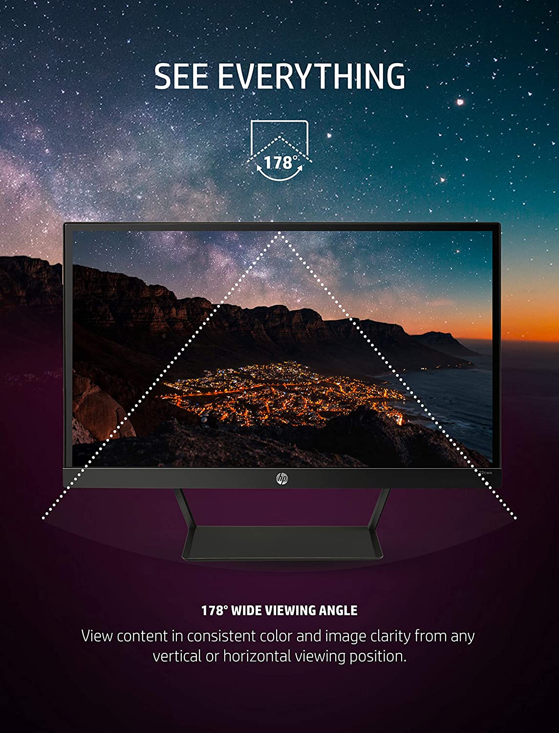 HP Pavilion 22cwa 21.5-Inch Full HD 1080p IPS LED Monitor, Tilt, VGA and HDMI (T4Q59AA) - Black