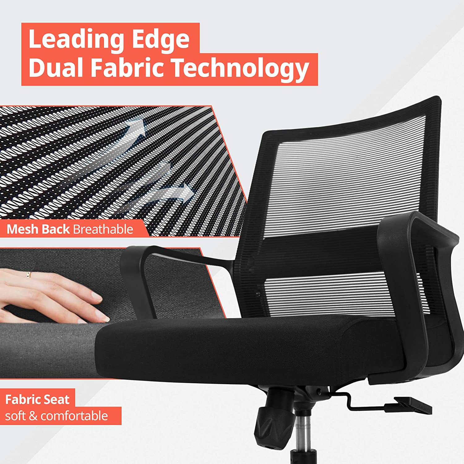 NEO CHAIR Office Chair Ergonomic Desk Chair Mesh Computer Chair Lumbar Support Modern Executive Adjustable Rolling Swivel Chair Comfortable Mid Black Task Home Office Chair, Black-Fabric