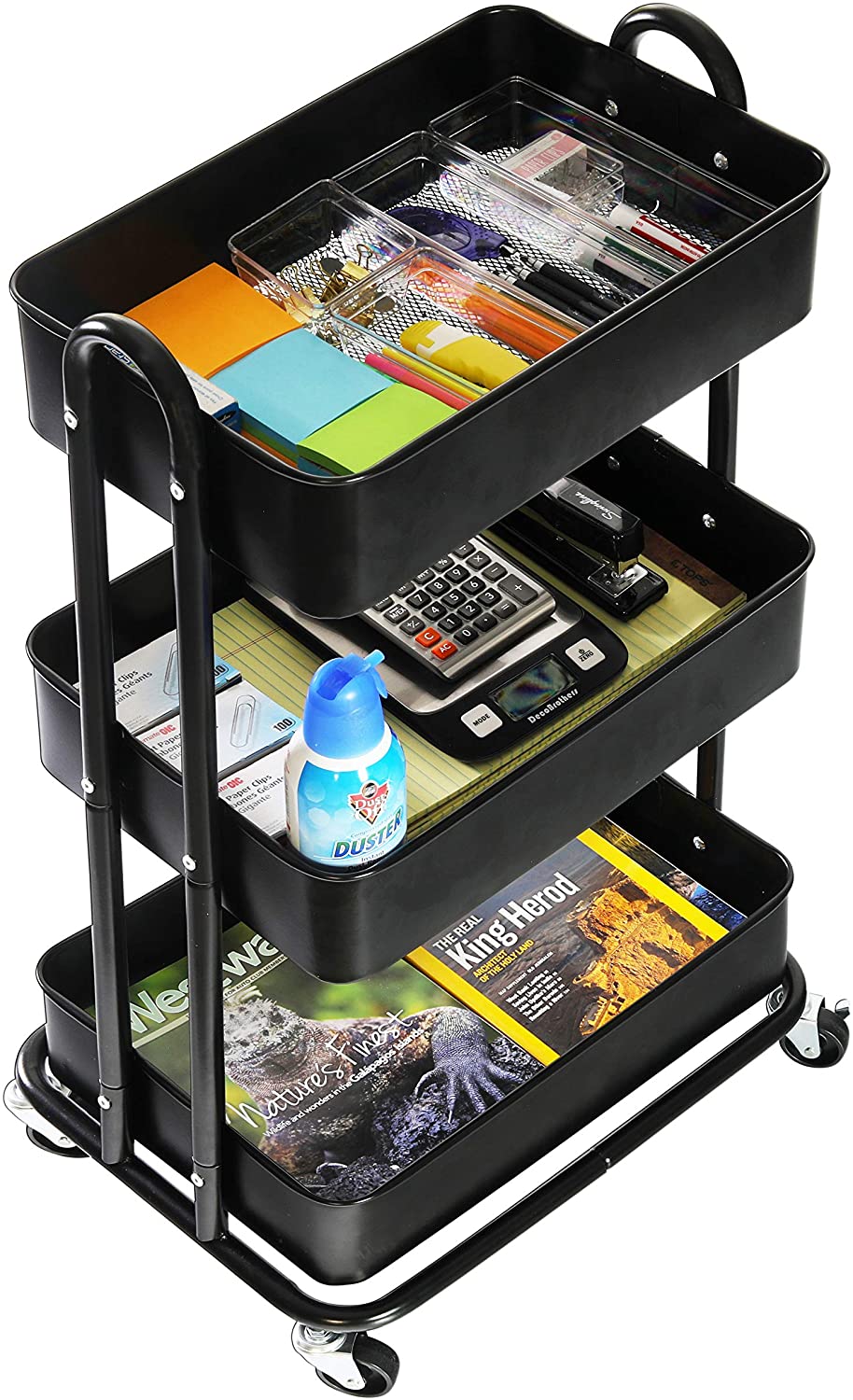 SimpleHouseware Heavy Duty 3-Tier Metal Utility Rolling Cart, Black