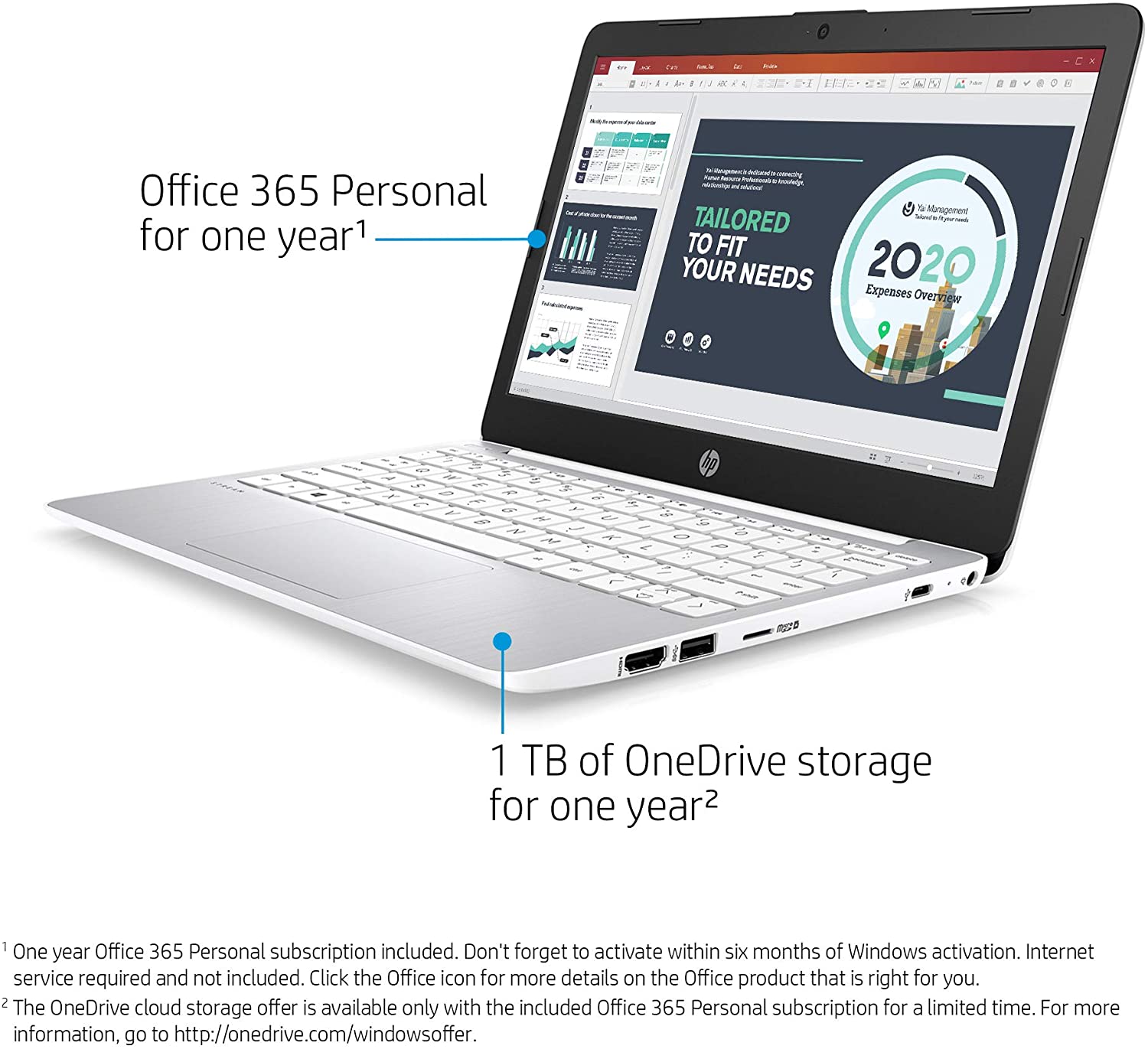 HP Stream 11-inch HD Laptop, Intel Celeron N4000, 4 GB RAM, 32 GB eMMC, Windows 10 Home in S Mode with Office 365 Personal for 1 Year (11-ak0020nr, Diamond White)