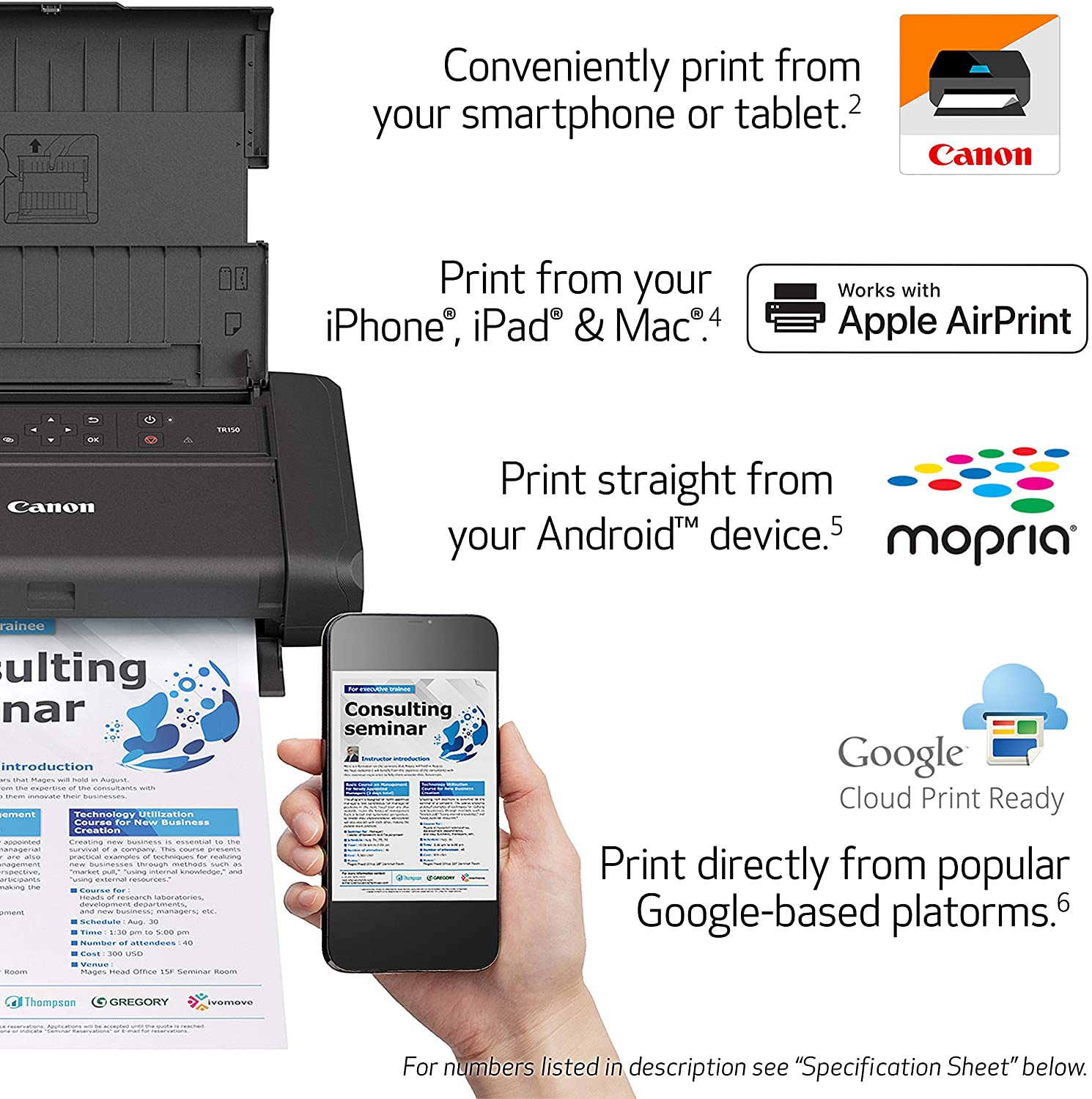 Canon PIXMA TR150 Wireless Mobile Printer With Airprint And Cloud Compatible, Black