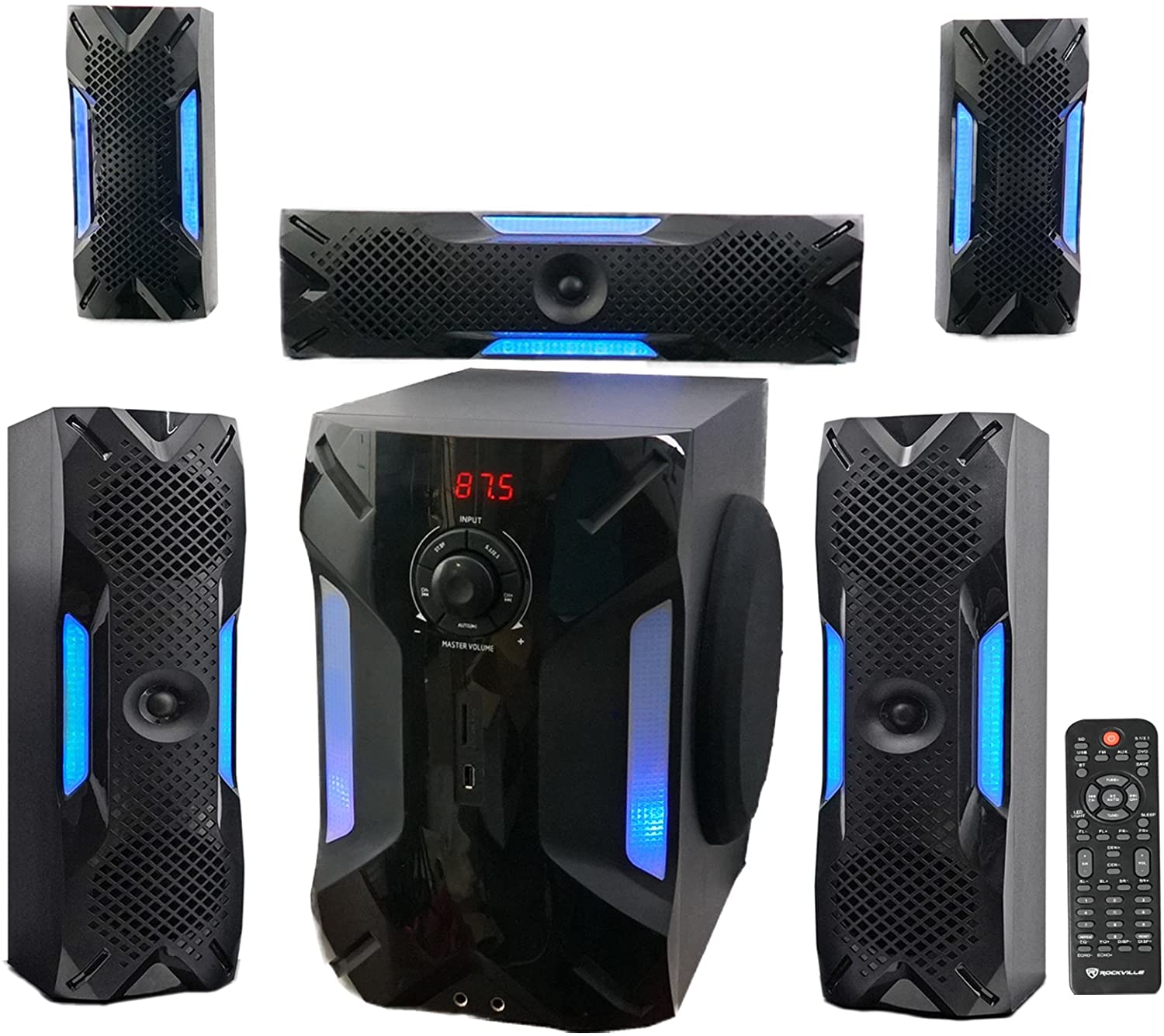 Rockville HTS56 1000w 5.1 Channel Home Theater System/Bluetooth/USB+8