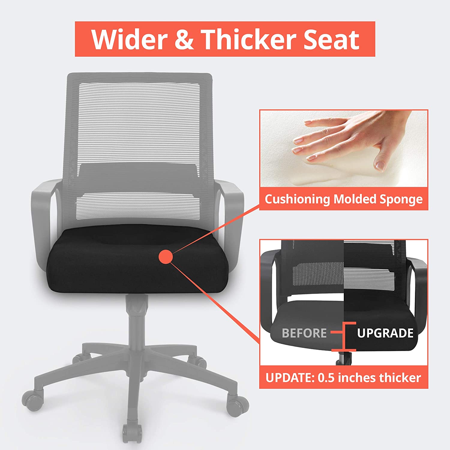 NEO CHAIR Office Chair Ergonomic Desk Chair Mesh Computer Chair Lumbar Support Modern Executive Adjustable Rolling Swivel Chair Comfortable Mid Black Task Home Office Chair, Black-Fabric