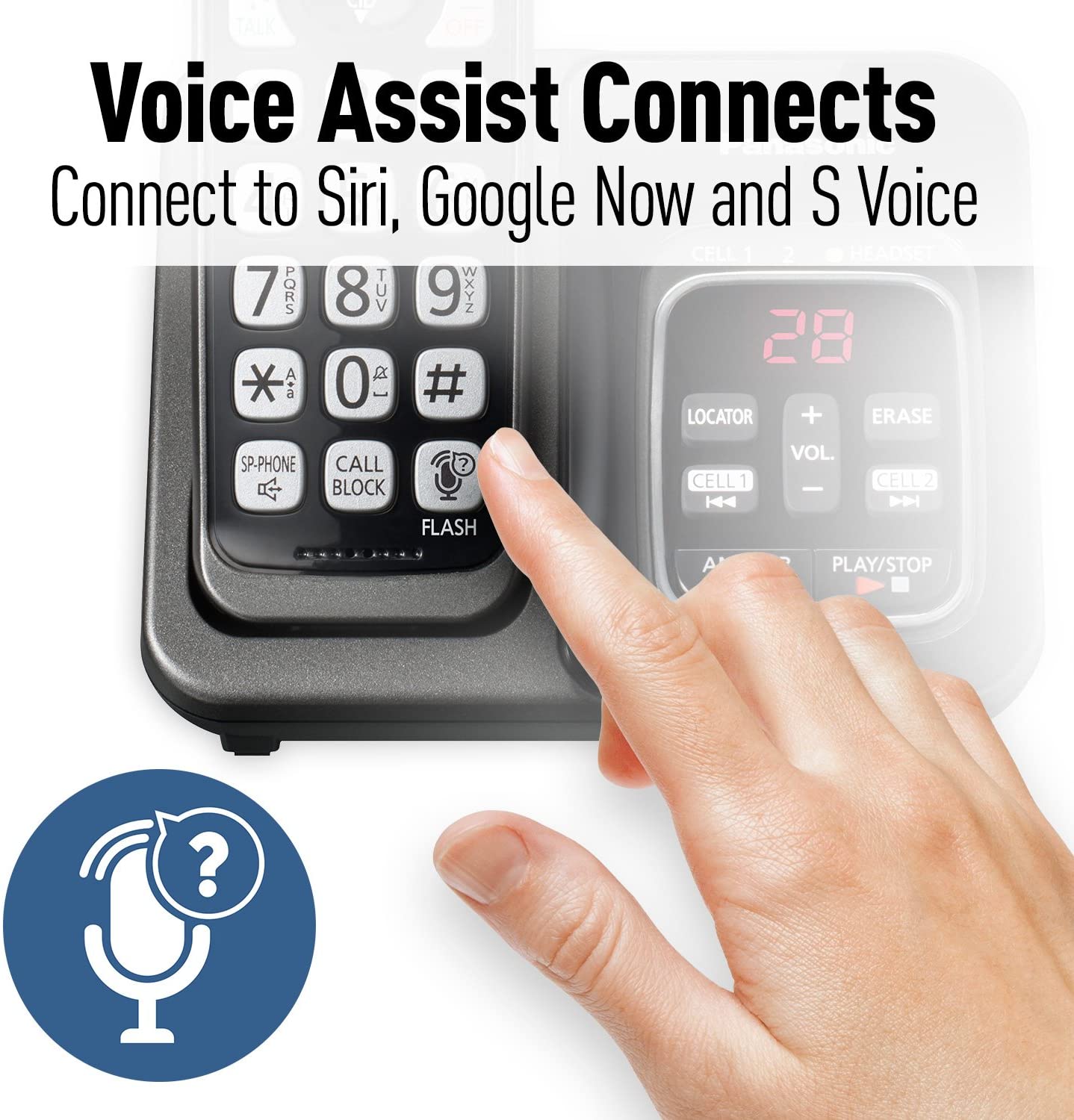 PANASONIC Expandable Cordless Phone System with Link2Cell Bluetooth, Voice Assistant, Answering Machine and Call Blocking - 4 Cordless Handsets - KX-TGD564M (Metallic Black)