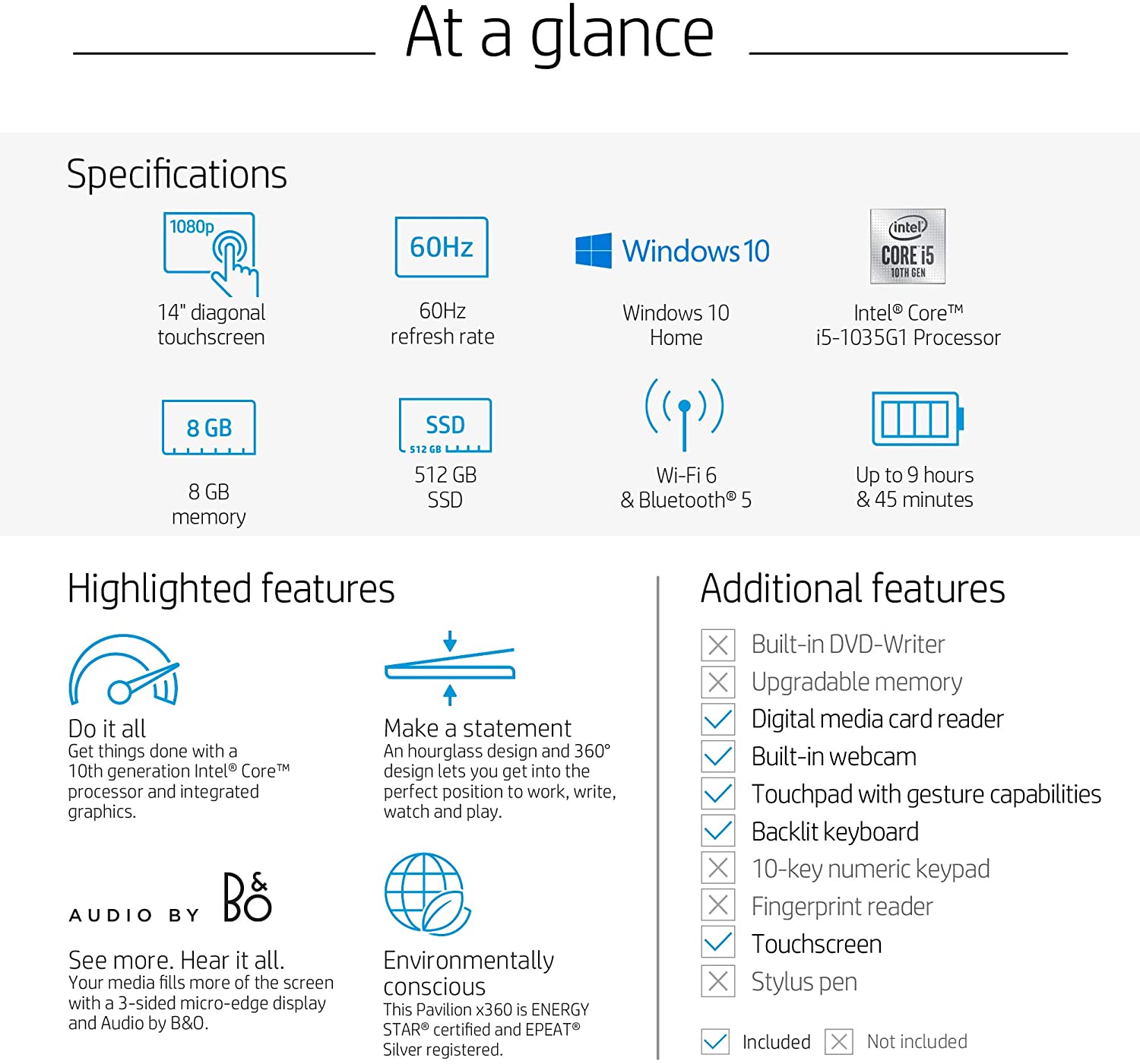 HP Pavilion x360 14-inch 2-in-1 Convertible Laptop, Intel Core i5, 8 GB RAM, 512 GB SSD Storage, Intel UHD Graphics, Windows 10 Home, Amazon Alexa Voice Compatible (14-dh2011nr, Natural Silver)