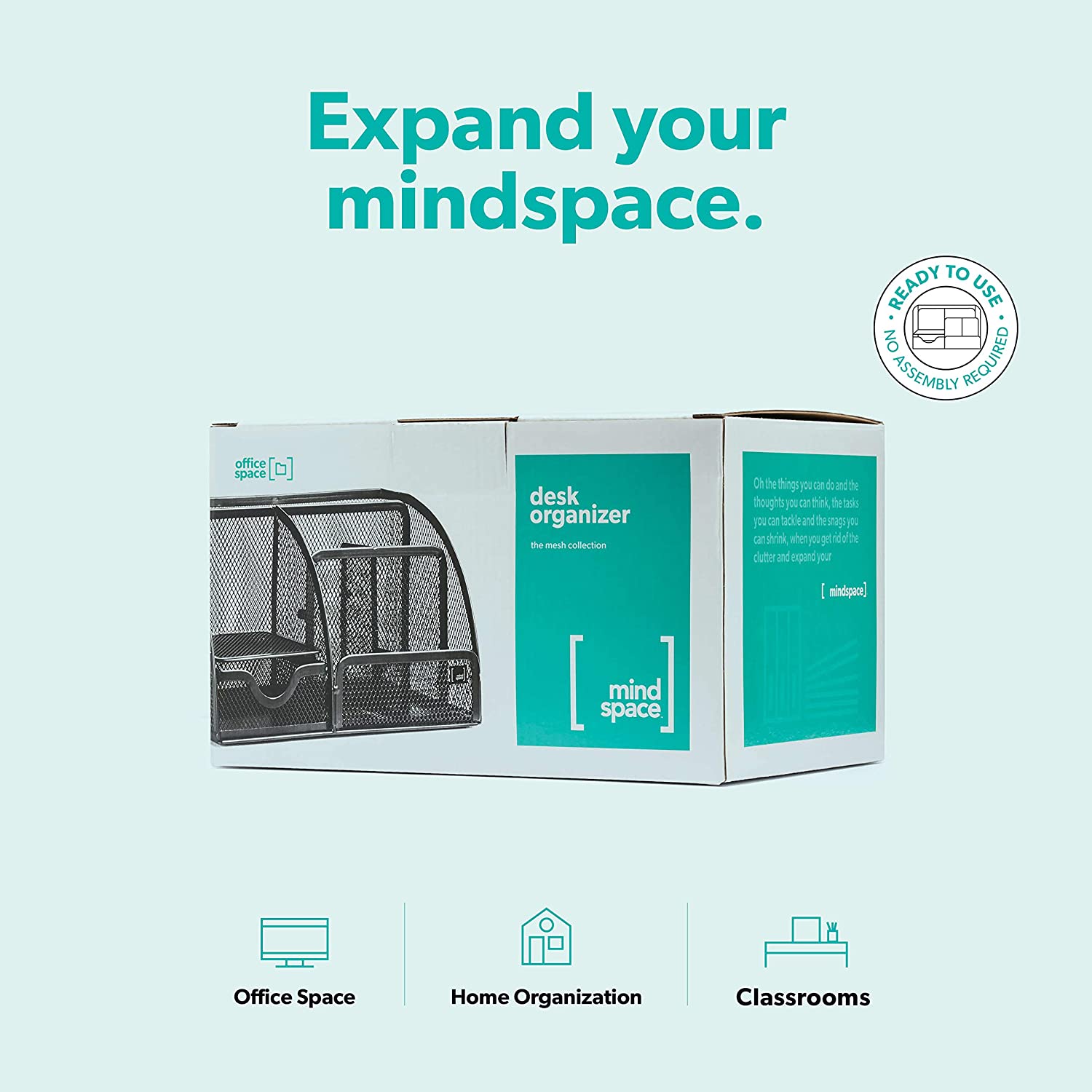 Mindspace Office Desk Organizer with 6 Compartments + Drawer | The Mesh Collection, Black