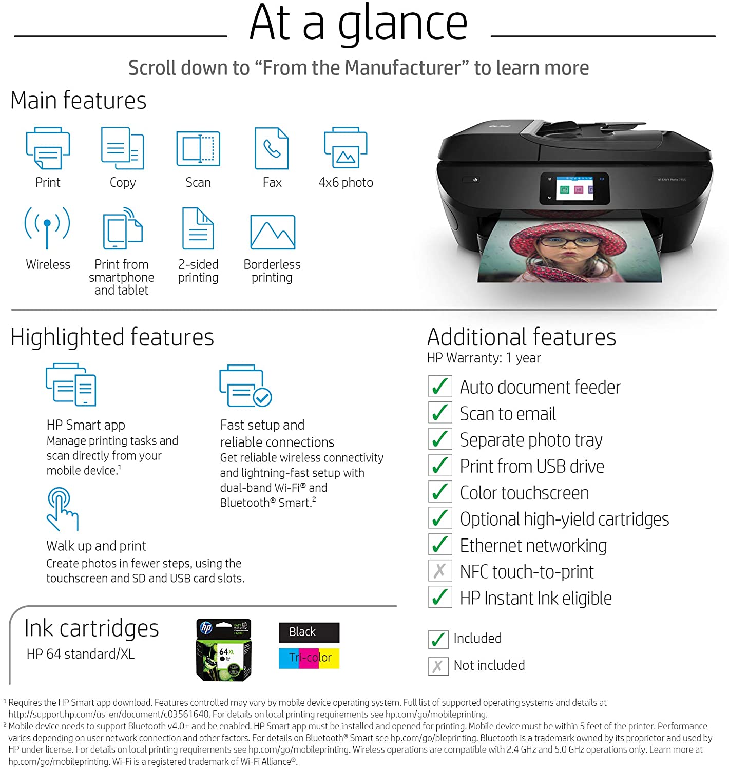 HP ENVY Photo 7855 All in One Photo Printer with Wireless Printing, HP Instant Ink or Amazon Dash replenishment ready (K7R96A)