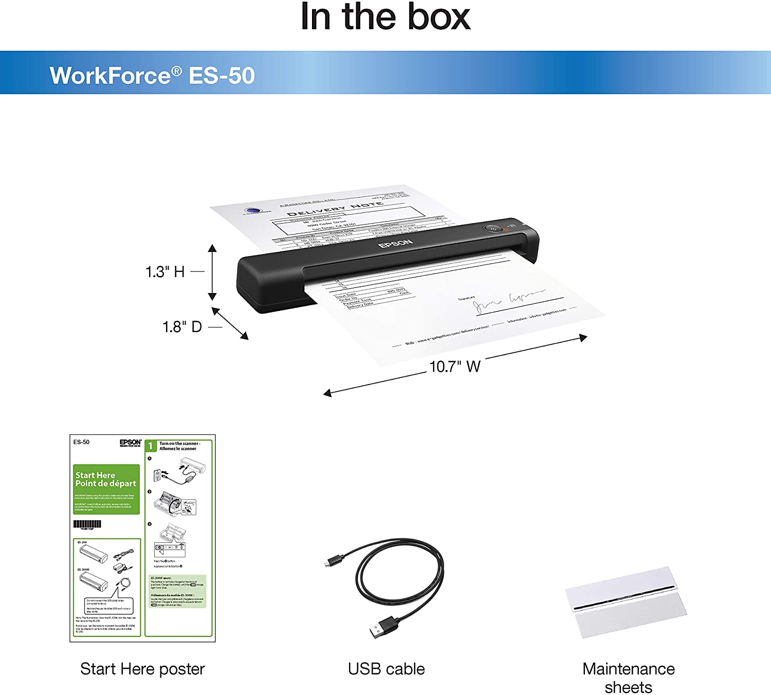Epson WorkForce ES-50 Portable Sheet-Fed Document Scanner for PC and Mac