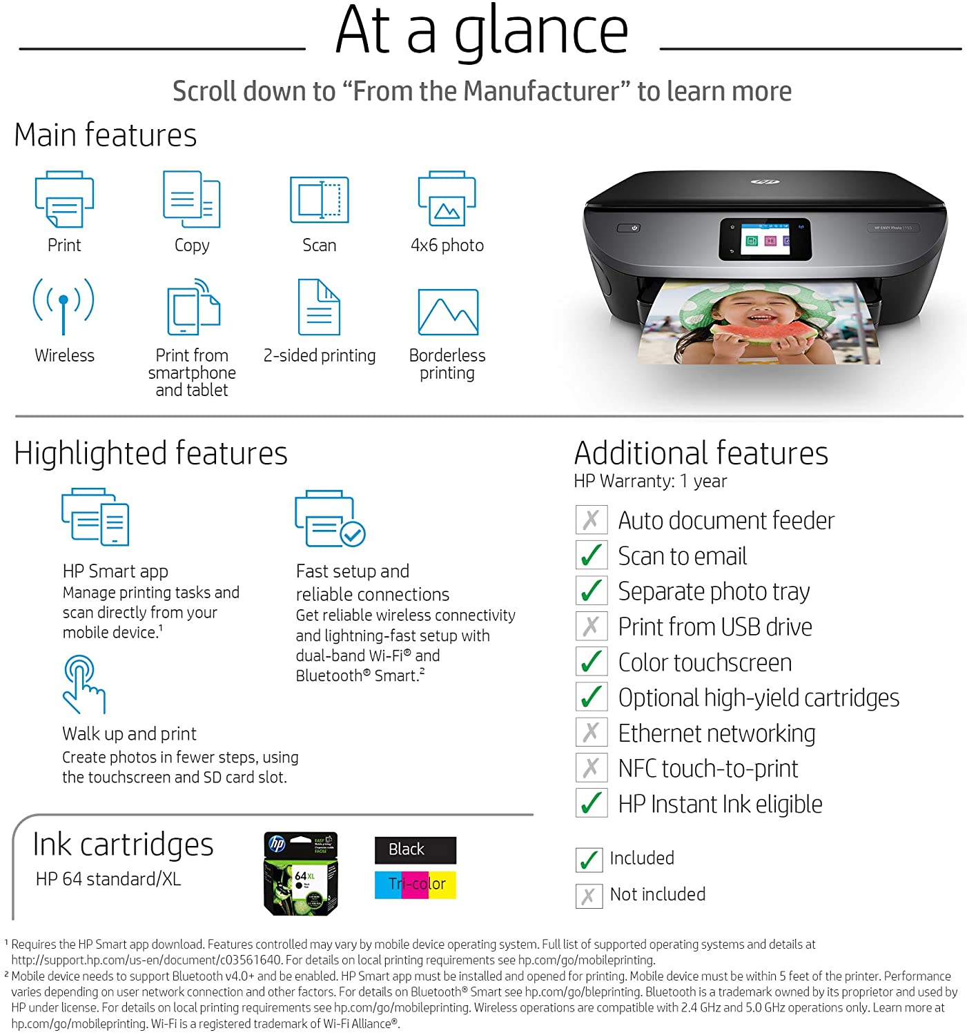 HP Envy Photo 7155 All in One Photo Printer with Wireless Printing, HP Instant Ink or Amazon Dash Replenishment Ready (K7G93A)