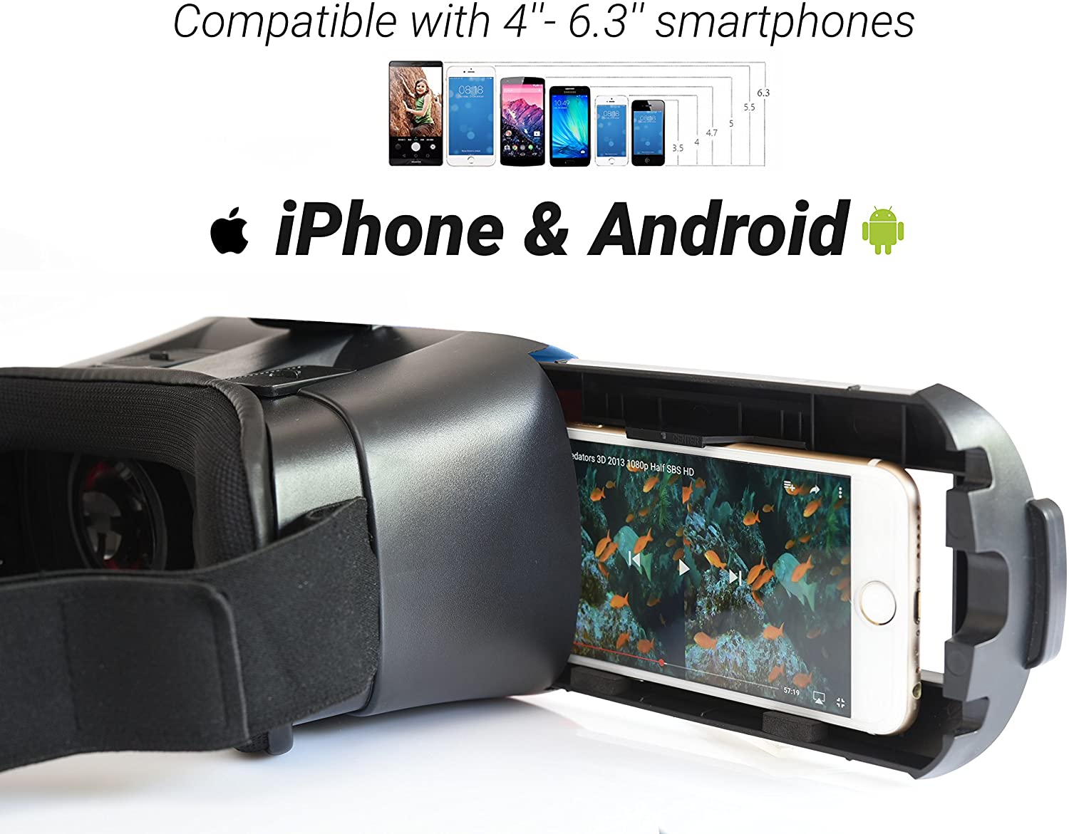 VR Headset Compatible with iPhone & Android Phone - Universal Virtual Reality Goggles - Play Your Best Mobile Games 360 Movies with Soft & Comfortable New 3D VR Glasses | Blue | w/Eye Protection