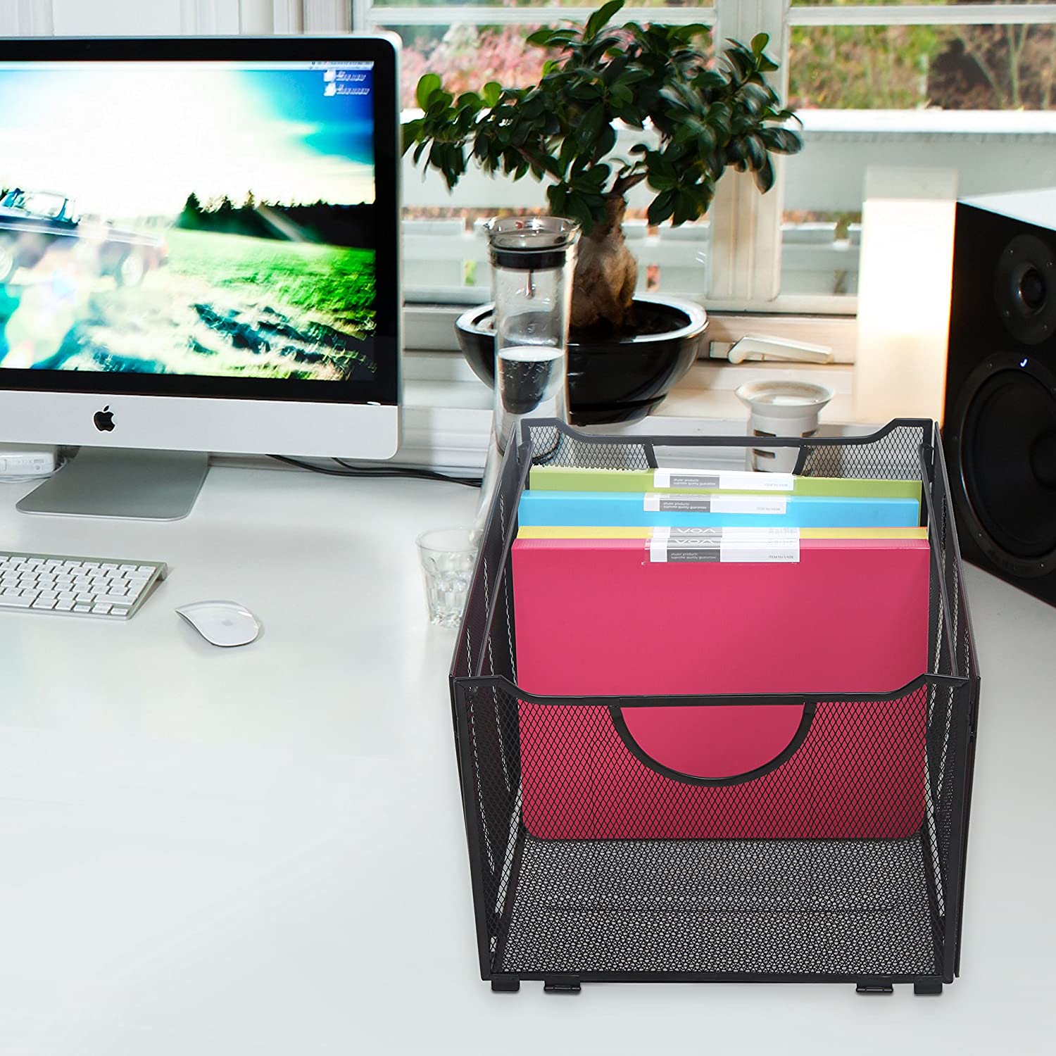 Modern Black Metal Mesh File Box/Foldable Storage Crate/Home Office Folder Holder Organizer Rack