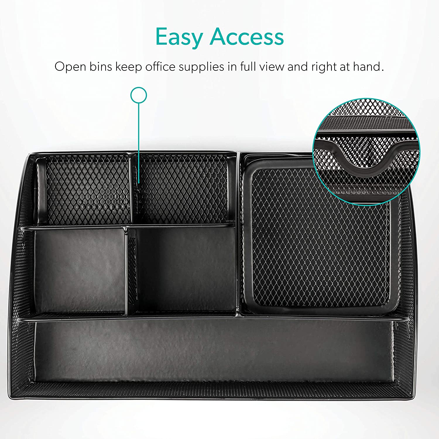 Mindspace Office Desk Organizer with 6 Compartments + Drawer | The Mesh Collection, Black