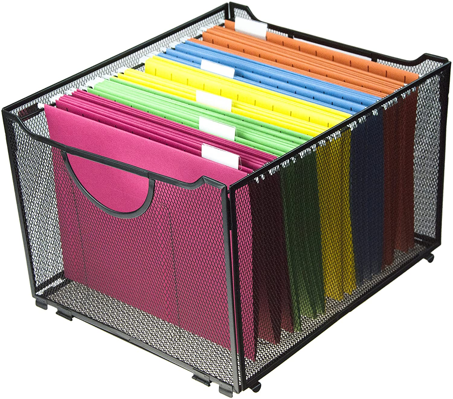 Modern Black Metal Mesh File Box/Foldable Storage Crate/Home Office Folder Holder Organizer Rack