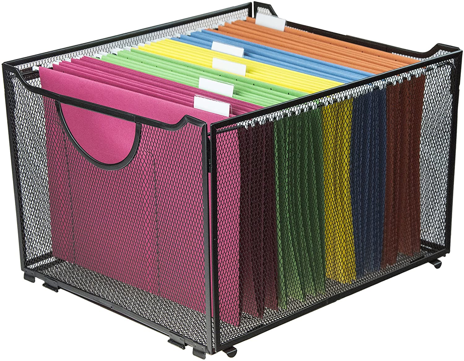 Modern Black Metal Mesh File Box/Foldable Storage Crate/Home Office Folder Holder Organizer Rack
